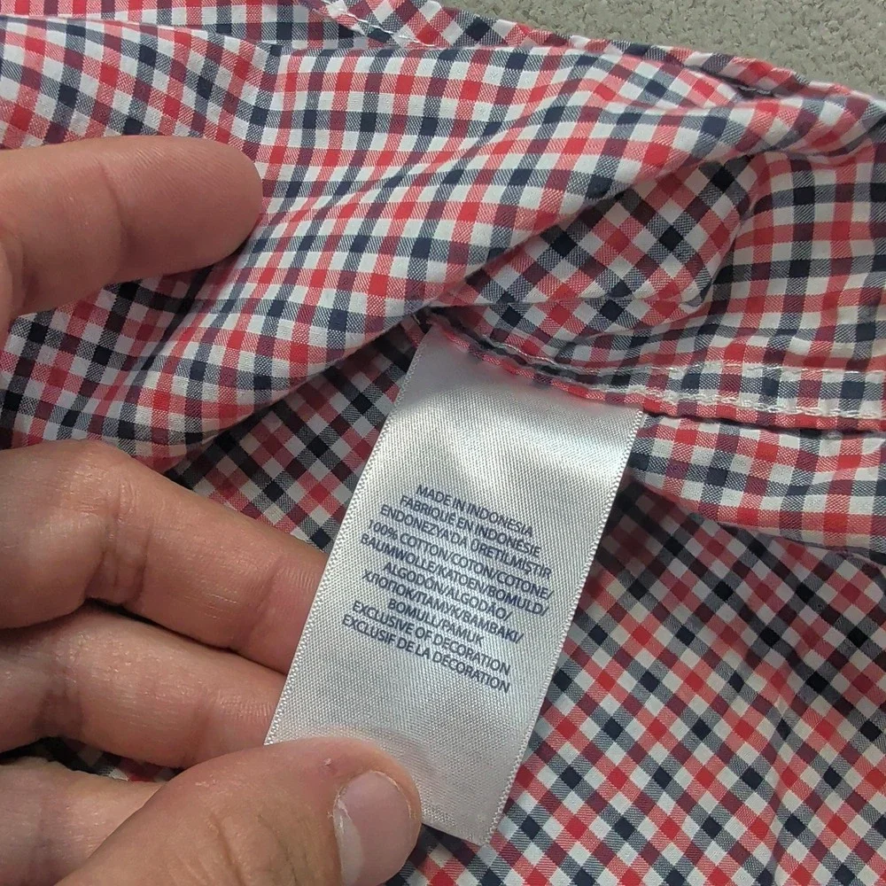 Ralph Lauren Boys L 14-16 Gingham Button Down Shirt Red Navy Blue Cotton Preppy